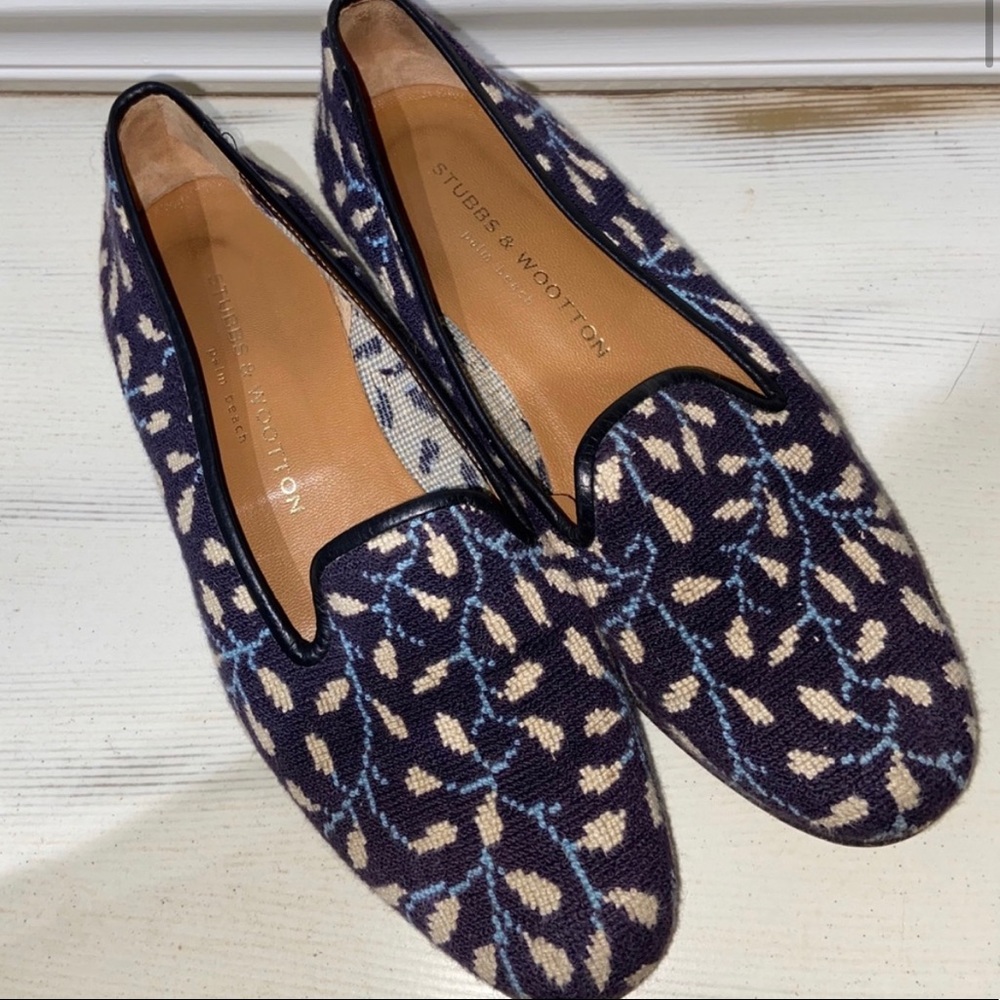 STUBBS AND WOOTTON Blue Floral Vine Slipper!